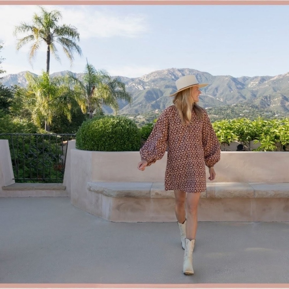 Mason's Daughter Caftan Mini Dress Lattice Print Size S Boho